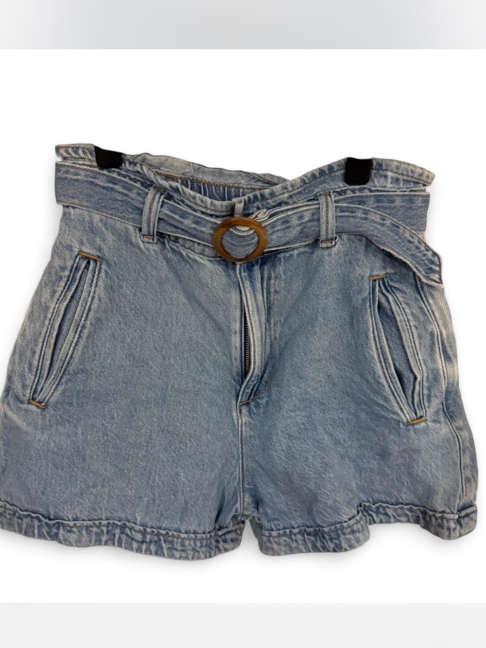 High-Rise Light Blue Denim Shorts with Belt